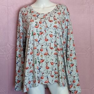 Sleep Sense Flamingo Christmas Lights Long Sleeve Pajama Top